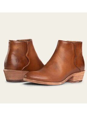 FRYE Carson Piping Leather Ankle Booties 74697 Brown Sz 6